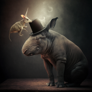 Consistency adds sizzle to your writing A flying unicorn creature sets a magician's hat atop a rhino-bunny